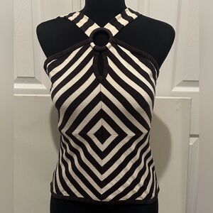 INC International Concepts Chocolate Brown & White Striped Halter Tank Y2K